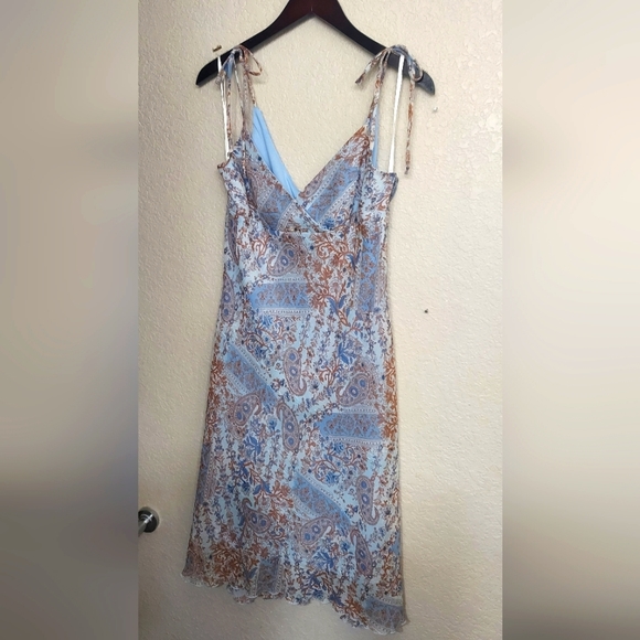 Vintage y2k 🌟 Midi Bow Tie Dress 🎀 Floral Paisley Slip ●Jrs 13● Cottagecore - Picture 3 of 5